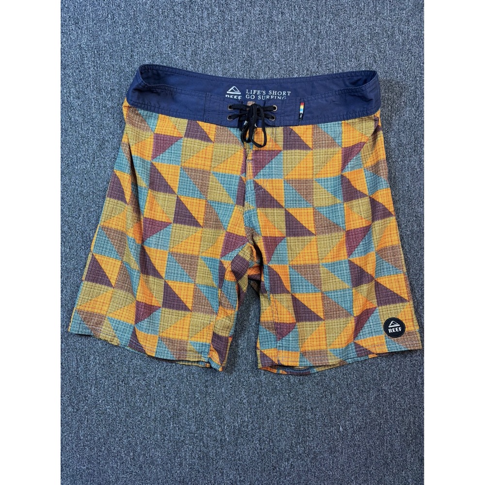 Reef Mens Board Shorts Geometric Triangle Print Blue Orange Swim Trunks Size 34‎